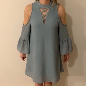 Dusty Blue Cold Shoulder Dress